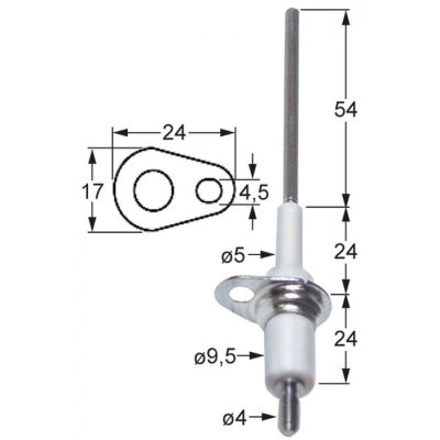 Electrod ø 5 / 9,5 mm, flansa 24 x 17 mm - 100759