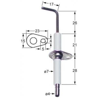 Electrod ø 7 mm, flansa 23 x 15 mm, conector ø 4 mm - 100760