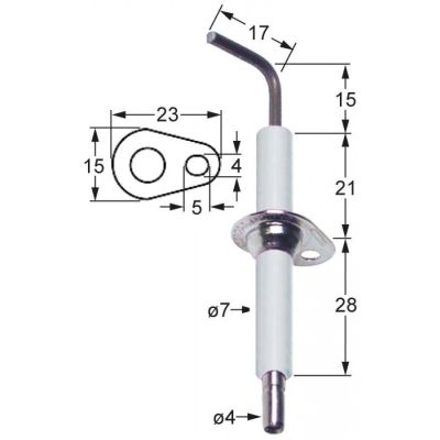 Electrod ø 7 mm, flansa 23 x 15 mm, conector ø 4 mm - 100761