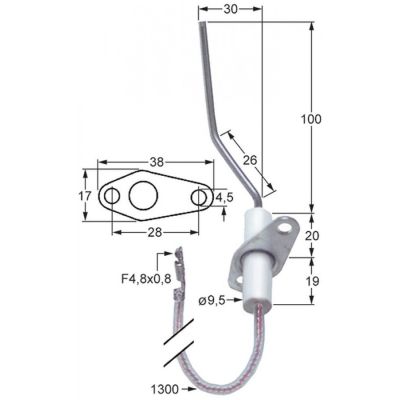 Electrod ø 9,5 mm, cu cablu 1300 mm - 100780