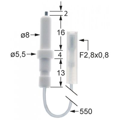 Electrod de aprindere ø 5 / 8 mm, cu fir 650 mm, conector 2,8 x 0,8 mm - 100808