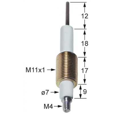 Electrod de aprindere ø 7 mm, filet montare M11x1, conector M4 - 100815