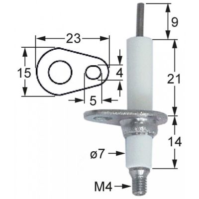 Electrod de aprindere ø 7 mm, flansa 23 x 15 mm, conector M4 - 100868