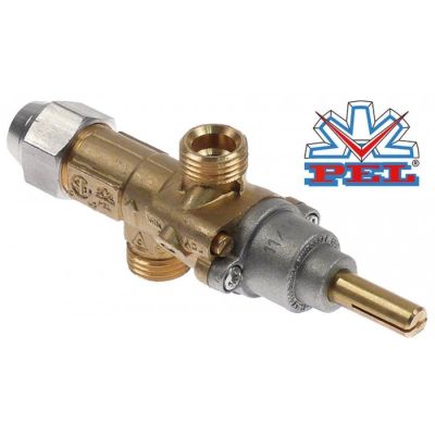 Robinet de gaz PEL20S, intrare/iesire gaz M16x1.5 mm (tub ø 10 mm), ax 8x6.5 mm, racord termocupla M8x1 mm - 101094