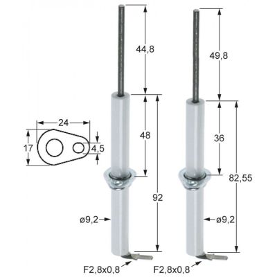 Set electrozi de aprindere si monitorizare, flansa 24 X 17 mm, conexiune papuc 2,8 mm - 106647