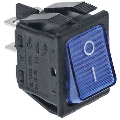 Intrerupator basculant contacte 2 NO, 16 A, 250 V, albastru cu iluminare, montare 30x22 mm - 301000
