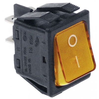 Intrerupator basculant 30x22mm, portocaliu, contacte 2NO, 250V, 16A, cu lumina - 301002