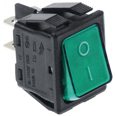 Intrerupator basculant verde cu iluminare, 16 A, 250 V, montare 30 x 22 mm, t. max. 120°C - 301003