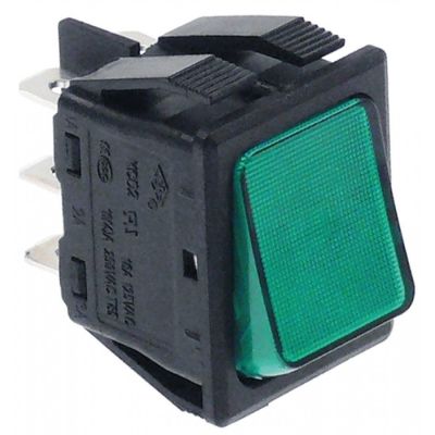 Intrerupator basculant verde, contacte 2CO, 16 A, 250 V, 6 borne, montare 30x22 mm, iluminat, max 125°C - 301017