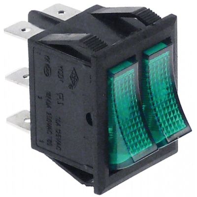 Intrerupator basculant dublu, contacte 1NO+1NO, 16A, 250V, cu lumina verde, montare 30x22 mm - 301029