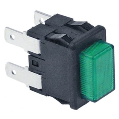 Intrerupator verde, cu lumina, 2 contacte 2 NO, 16 A, 250 V, montare 19 x 13 mm - 346871