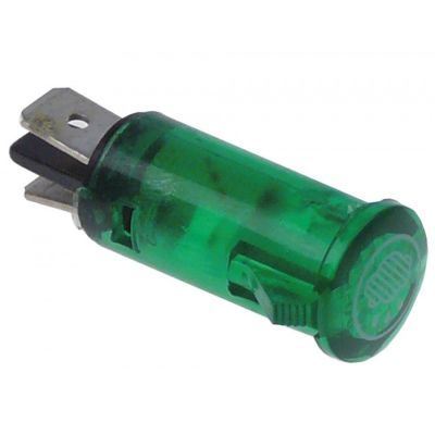 indicator light ø 13mm 230V green connection male faston 6,3mm steaming