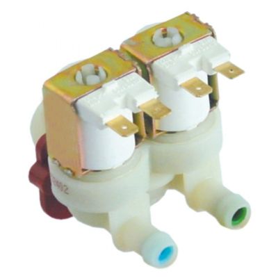 Electrovalva dubla 230V, intrare 3/4", iesiri 11,5 mm, t. max. 90°C, cu reductoare de debit - 370188