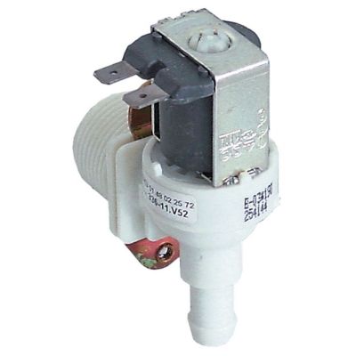 Electrovalva plastic unghiulara, 1 iesire, 230V, intrare ¾", iesire 11,5 mm, t. max. 90°C - Cod 370216