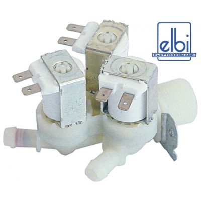 Electrovalva, 3 Cai, dreapta, 230 V, intrare ¾", iesire 11,5 mm, t.max. 90°C, ELBI, plastic - Cod 370247