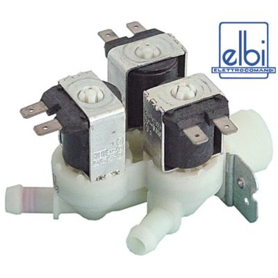 Electrovalva, 3 Cai, dreapta, 230 V, intrare ¾", iesire 11,5 mm, t.max. 90°C, ELBI, plastic - Cod 370257