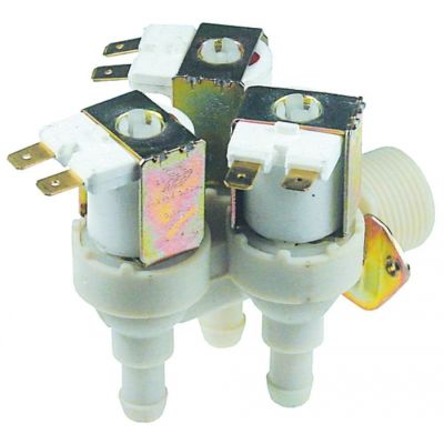 Electrovalva cu 3 iesiri 002712, 230 V, intrare ¾", iesiri 11,5 mm, t. max. 90 °C, plastic - 370344