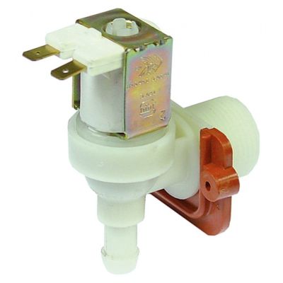 Electrovalva plastic unghiulara, 1 iesire, 230V, intrare ¾", iesire 11,5 mm, t. max. 90°C, debit 5l/min, TP - Cod 370354