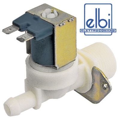 Electrovalva dreapta 230 V, intrare ¾", iesire 11,5 mm, t. max. 90°C, ELBI, cu reductie debit pe iesire 0.25 l/min - 370360