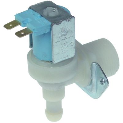 Electrovalva plastic unghiulara, 1 iesire, 230V, intrare ¾", iesire 11,5 mm, t. max. 90°C, TP - Cod 370401