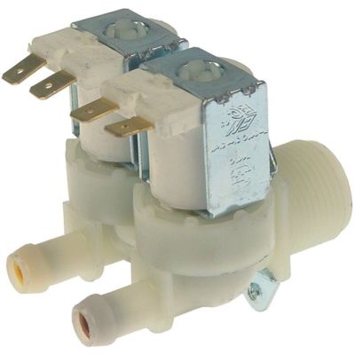 Electrovalva dubla, 230 V, intrare 3/4", iesire 11,5 mm. t. max. 90°C, cu reductii debit la iesiri - 370422