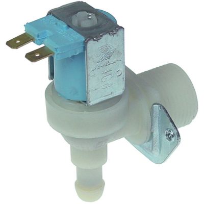Electrovalva plastic unghiulara 230V, temp. max. 90°C, reductor debit 0,5 l/min, intrare ¾", iesire 11,5 mm, TP - 370426