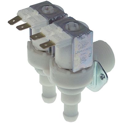 Electrovalva, 2 Cai, unghiulara, 230V, intrare ¾", iesire 11,5mm, t. max. 90°C, iesirea A 1,2l/min - Cod 370447