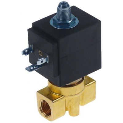 solenoid valve brass 3-ways 230V AC connection 1/4" L 40mm straight DN 2mm