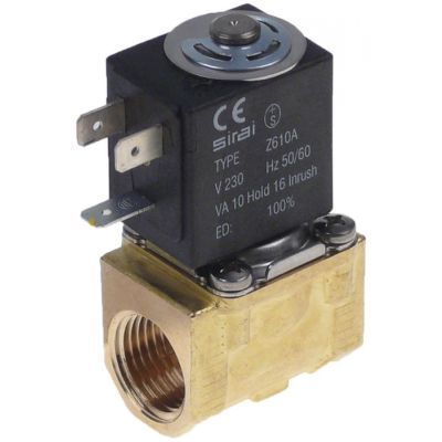 solenoid valve brass 2-ways 230V connection ½" L 41mm DN 10mm slide-on receptacle compact SIRAI