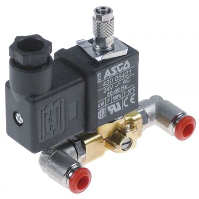 solenoid valve brass 3-ways 24V AC 50/60Hz connection John Guest 6mm NO DN 1,6mm p max 8,5bar