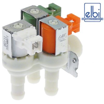 solenoid valve 3-fold angled 230V AC inlet ¾" outlet 14,5mm t.max. 90°C ELBI plastic