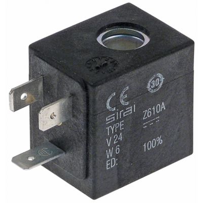 Bobina electrovalva Sirai Z610A, 24VDC, 6W, interior ø 10 mm, 25 x 33 mm, H 33 mm - 371069