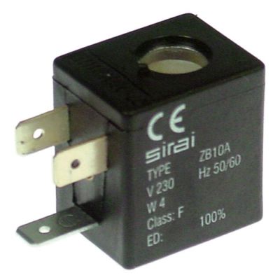 Bobina electrovalva Sirai ZB10A, 230V, 4 VA, 50/60 Hz, dimensiuni 27,5 x 22 mm, H 30 mm, int. ø 10,2 mm - 371085