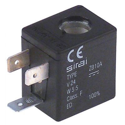 Bobina Sirai ZB10A, 5,5 W, 24VDC, sectiune 27,5 x 22 mm, H 30 mm, int. ø 10,2 mm - 371099