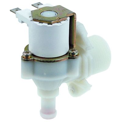 Electrovalva plastic unghiulara, 1 iesire, 230V, intrare ¾", iesire 11,5 mm, t. max. 90°C, RPE - Cod 374034