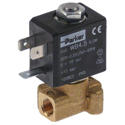solenoid valve brass 2-ways 230VAC connection 1/8" L 30mm DN 2mm -10 up to 140°C PARKER