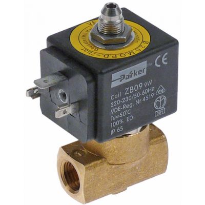 solenoid valve 230VAC inlet 1/4" outlet 1/4" connection 1/4" L 40mm DN 2,5mm t.max. 140°C