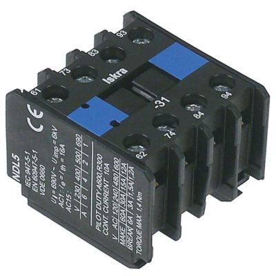 Contacte Auxiliare, contacte 3 ND/1 NI, AC15 4 A, pentru contactori 35 A - 85 A, conectare cu surub - Cod 381055