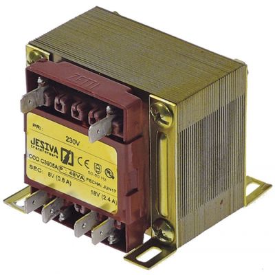 transformer primary 230V secondary 7.5/15V 40VA secondary 0.6/2.4A connection male faston 6.3mm
