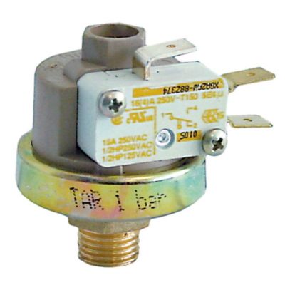 Presostat cu micro intrerupator, reglabil 1-2,5 bari, setat la 1,0 bari, contact 16 A, 250 V, filet racord 1/4" - 541152