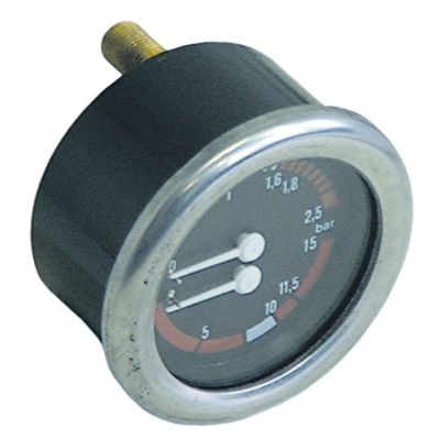 Manometru scala dubla ø 63 mm, racord 1/8", presiune abur boiler 0-2,5 bar, presiune pompa 0-15 bar - 541211