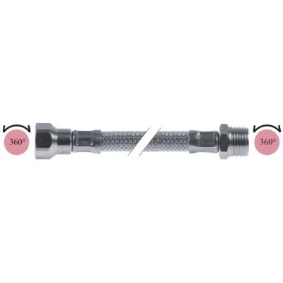 Furtun dus Inox L 1200 mm, racorduri 1/2", rotativ, cu armatura flexibila, ø nominal 10 mm - 542021