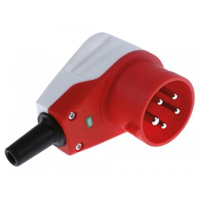 Stecher trifazic unghiular CEE rosu, cu 5 borne, max. 16 A, 400 V, IP44, pentru fire 1,0-2,5 mm² - 550214