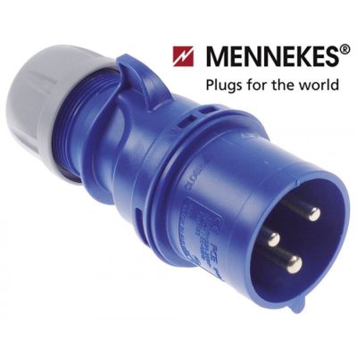 Stecher CEE albastru max. 32 A, 230 V, cu 3 borne P+N+E, IP44, pentru cablu 2,5-6,0 mm² - 551219