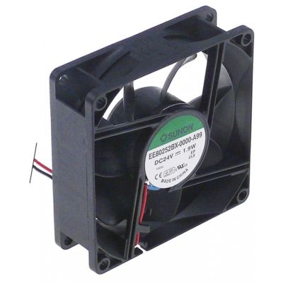 Ventilator axial 80 x 80 mm, H 25 mm, 24 V CC, 4,7 W rulment cu bile, conectare cablu, plastic - 601439