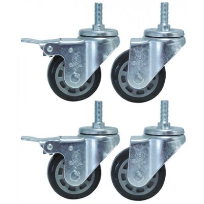 swivel castor set 2x with swivel brake ø 75 mm with thread bolt housing chrome-plated steel