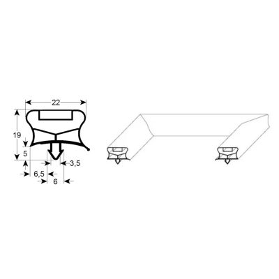 Garnitura frigo pentru sertar, 360 x 155 mm intre santuri, dimensiuni exterioare 380 x 175 mm profil garnitura 9794